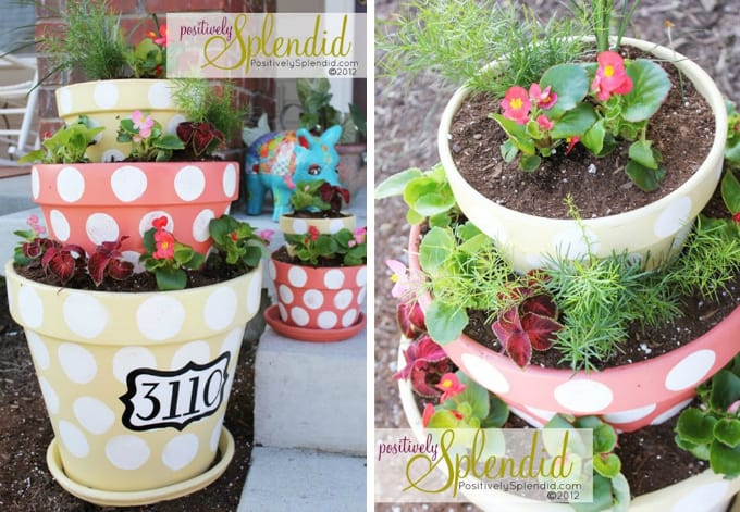 polka dotted tiered planters