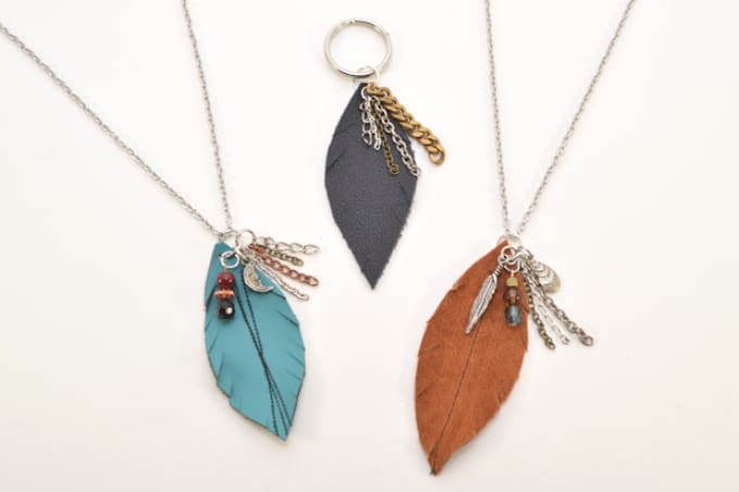 faux leather feather necklaces