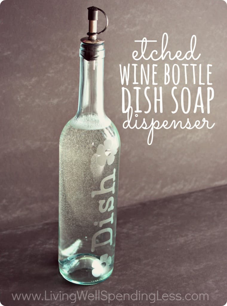 etched wine bottle dish soap dispenser