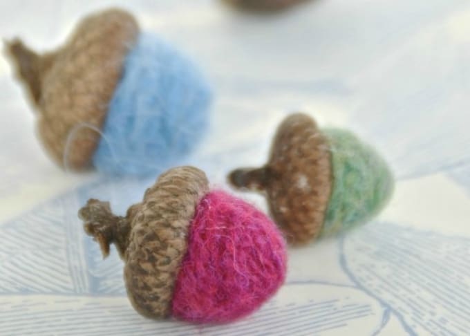 yarn felted acorns