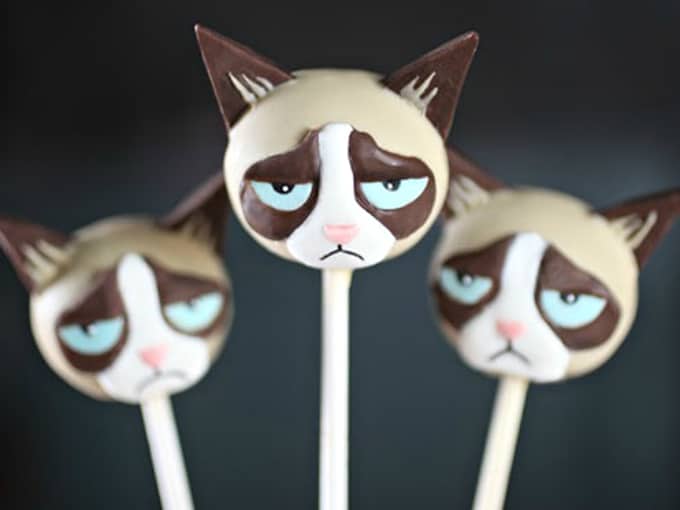 Grumpy Cat cake pops