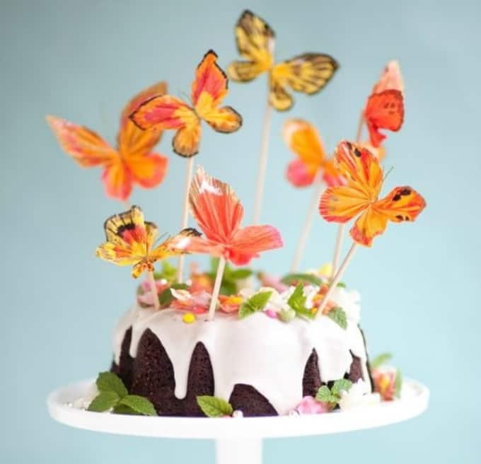 crepe paper butterfly cake topper