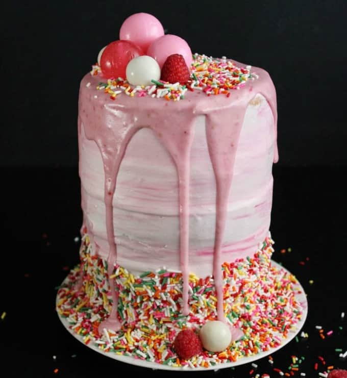 raspberry glazed bubble drip cake
