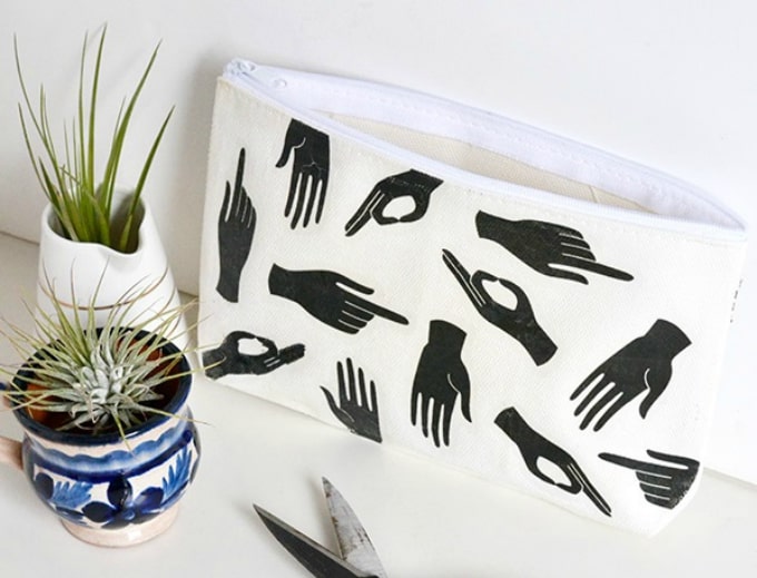 hand print pencil case