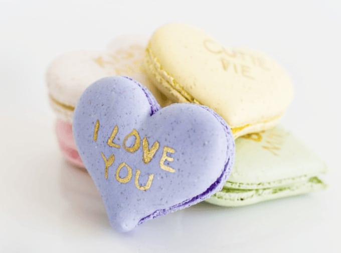 conversation heart macarons