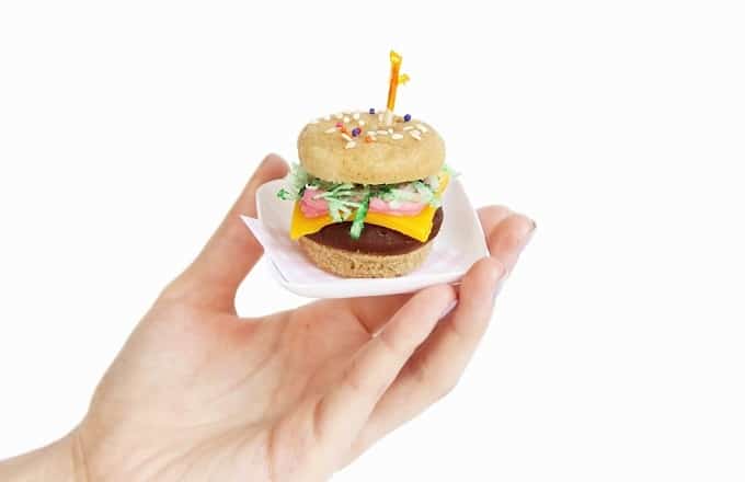 mini donut hamburgers
