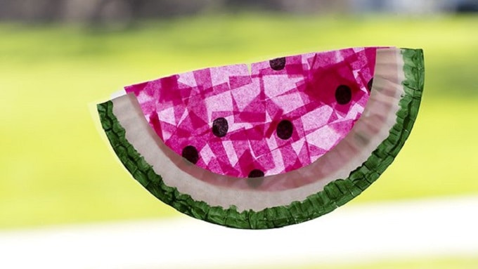 Paper Plate Watermelon Suncatchers