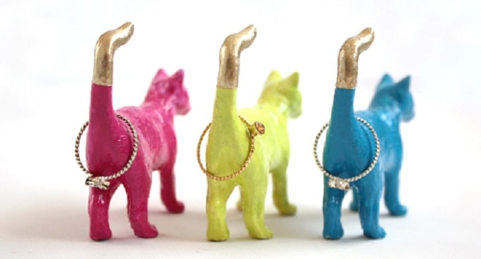 Ring Holders from plastic cat figurines
