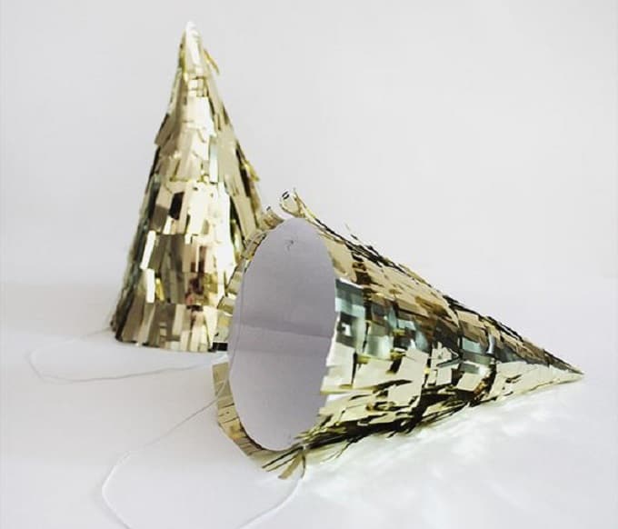 DIY gold fringe party hats