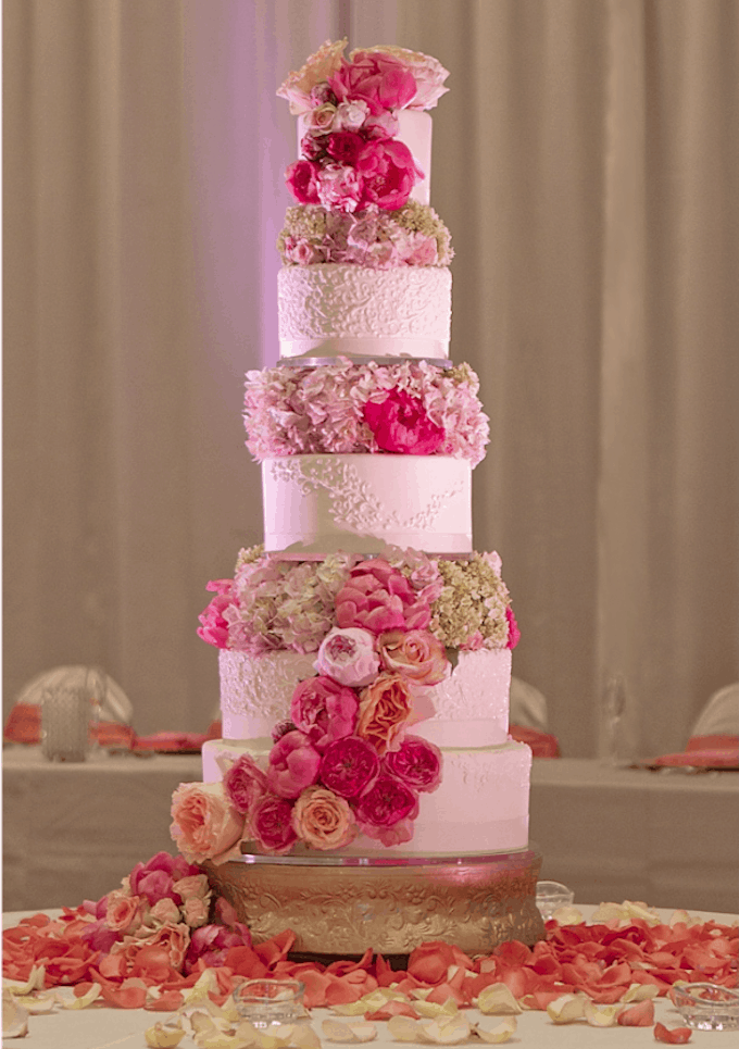five tier rose wedding cake