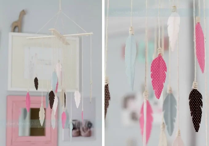 whimsical hanging feather mobile