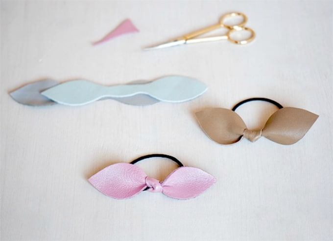 diy leather bow hair tie