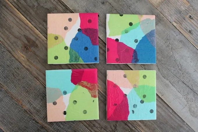 tissue paper tile coasters